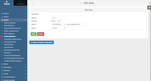 Postfix Mail Aliases root Edit Alias